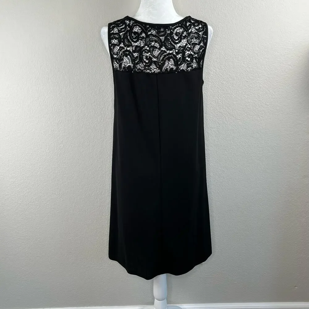 Marina Sequin Lace Dress Black Shift Mini Size 8 LBD